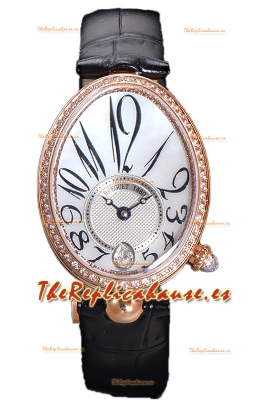 Breguet Reine De Naples Ladies Oro Rosado Piel Negra Reloj Réplica Suizo Edición 1:1