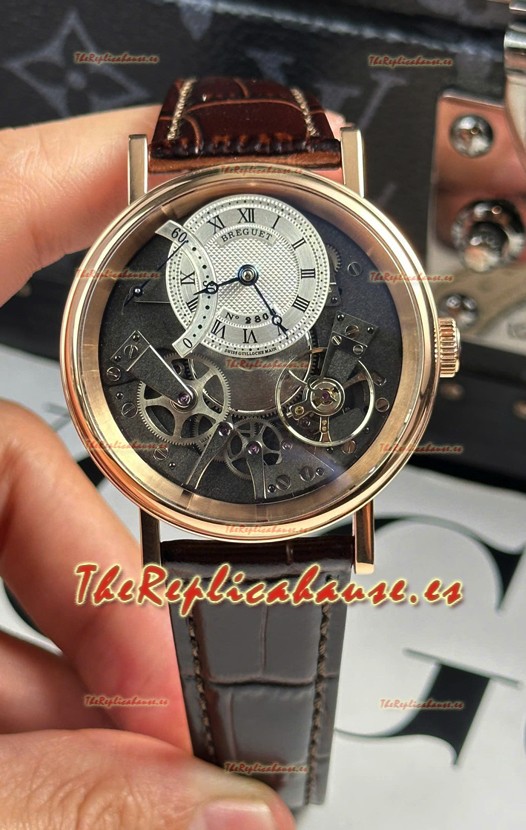 Breguet Tradition 7057BR/R9/9W6 Caja Oro Rosado Single Tourbillon Réplica Suiza Correa Marrón