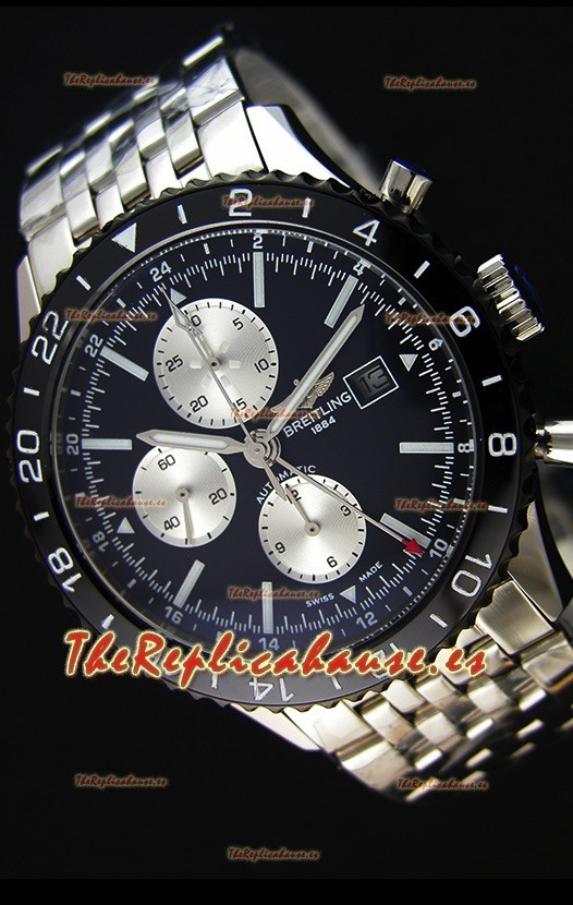 Breitling Chronoliner Reloj Réplica Suizo Correa de Malla de Acero color Negro con Dial Negro