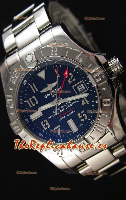 Breitling Avenger II GMT Reloj Réplica Suizo con Dial Negro Steel Strap Réplica a Espejo 1:1 Version