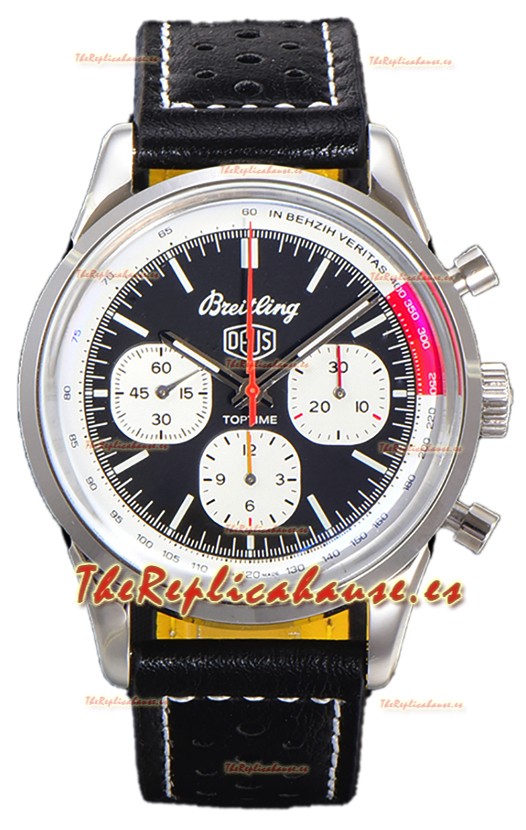 Breitling Top Time B01 Edición Deus Dial Negro Correa Piel Reloj Réplica Suiza Espejo 1:1