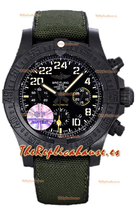 Breitling Avenger Hurricane Chronograph Dial Negro Khaki Nylon - Revestimiento DLC Reloj Réplica Suiza