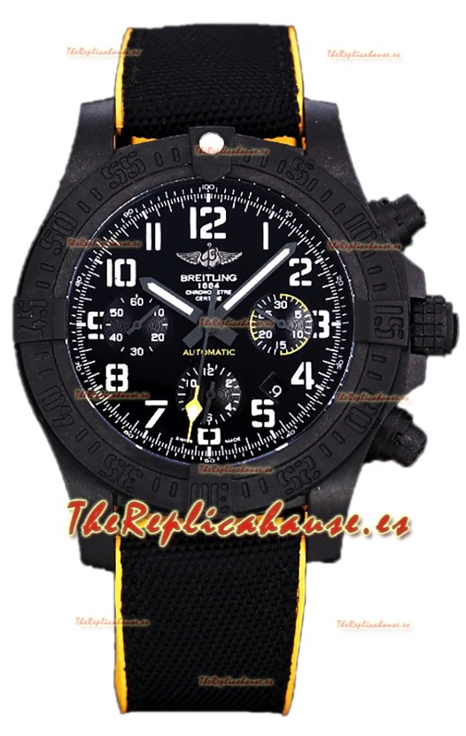 Breitling Avenger Hurricane Chronograph Dial Negro Correa Nylon Borde Amarillo - Revestimiento DLC Reloj Réplica Suiza