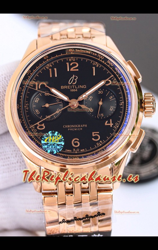 Breitling Premier B01 Chronograph 42 Edition Caja Oro Rosado Centenary Dial Marrón - Reloj Réplica Espejo 1:1