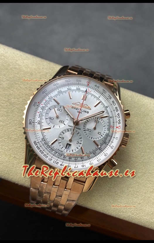 Breitling Navitimer B01 Chronograph 43 Dial Blanco - Caja Chapada en Oro Rosado Réplica Suiza Espejo 1:1