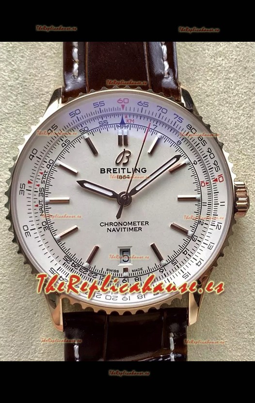 Breitling Navitimer 1 Automatic Reloj Réplica Suizo en Dial Blanco Caja Oro Rosado