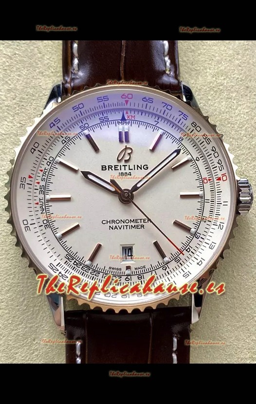 Breitling Navitimer 1 Automatic Reloj Réplica Suizo en Dial Blanco Bisel Oro Rosado