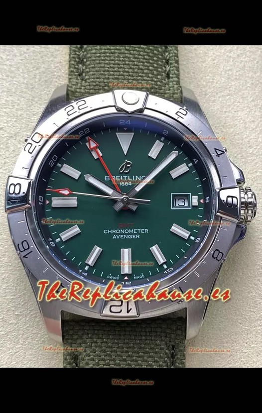 Breitling Avenger GMT Automatic 44 Reloj Réplica Suizo Super Clone 1:1 - Dial Verde 