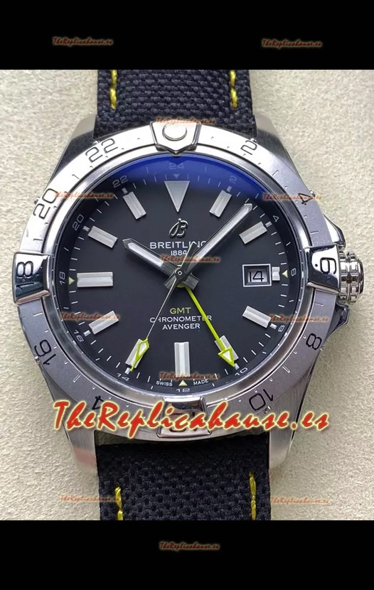 Breitling Avenger GMT Automatic 44 Reloj Réplica Suizo Super Clone 1:1 - Dial Negro 