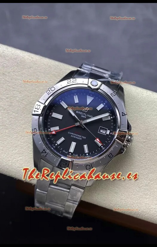 Breitling Avenger GMT Automatic 44 Reloj Réplica Suizo Super Clone 1:1 - Dial Negro 