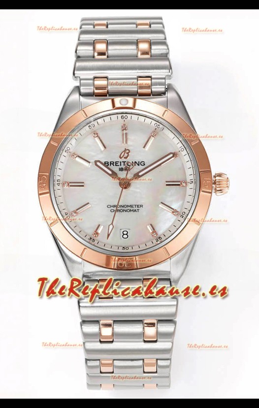 Breitling Chronomat 36MM 2 Tone Caja Oro Rosado Reloj Réplica Espejo 1:1 Dial Perla