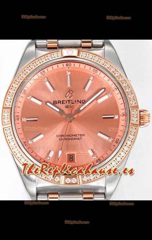 Breitling Chronomat 36MM 2 Tone Caja Oro Rosado Reloj Réplica Espejo 1:1 Dial Salmon