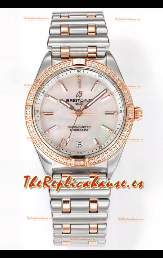 Breitling Chronomat 36MM 2 Tone Caja Oro Rosado Reloj Réplica Espejo 1:1 Dial Perla