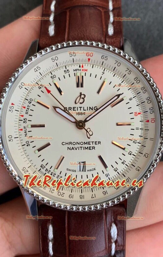 Breitling Navitimer 1 Reloj Réplica Suizo Automático en Dial Blanco - Correa de Piel Marrón