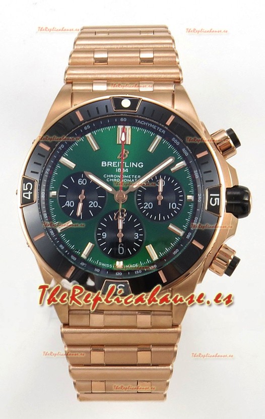Breitling Chronomat Edición Super Clone B01 42 Suizo Caja Oro Rosado Dial Verde 