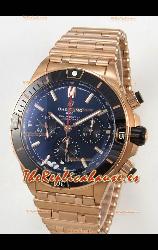 Breitling Chronomat Super Clone B01 42 Reloj Edición Suiza Caja Oro Rosado Dial Azul 