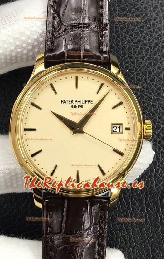Patek Philippe Calatrava 5227J-001 Dial Amarillo Pálido Reloj Réplica Suizo a Espejo 1:1 Caja Oro Amarillo