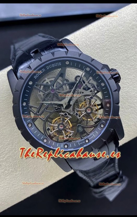 Roger Dubuis Excalibur Doble Tourbillon Reloj Réplica Suizo a Espejo 1:1 Revestimiento DLC