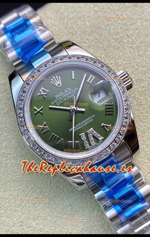 Rolex Datejust 28MM Réplica Suiza en Acero 904L Dial Verde - Réplica a Espejo 1:1