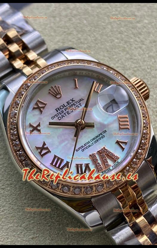 Rolex Datejust 28MM Réplica Suiza en Caja 904L Oro Rosado de Dos Tonos Dial Perla - Réplica a Espejo 1:1