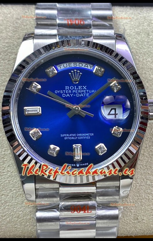Rolex Day Date 36MM M128239-0023 Acero 904L en Dial Azul Réplica a Espejo 1:1