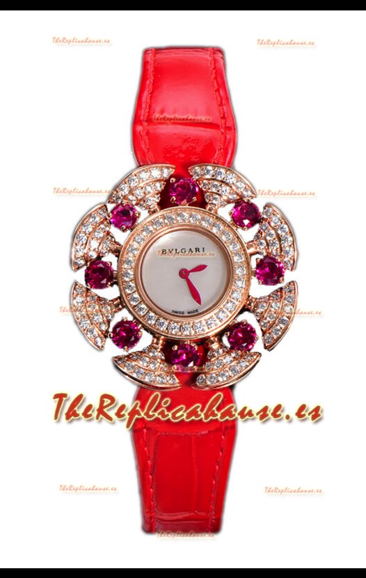 Bvlgari Divas's Edición Dream Relon Caja en Oro Rosado - Bisel pavimentado Diamantes Réplica Suiza