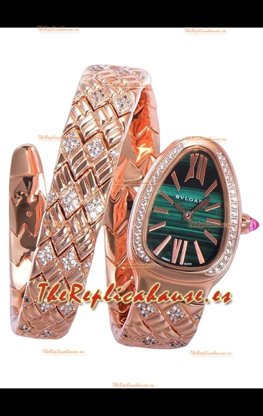 Bvlgari Edición Serpenti Edition Reloj Caja Oro Rosado Dial Verde en Calidad Espejo 1:1