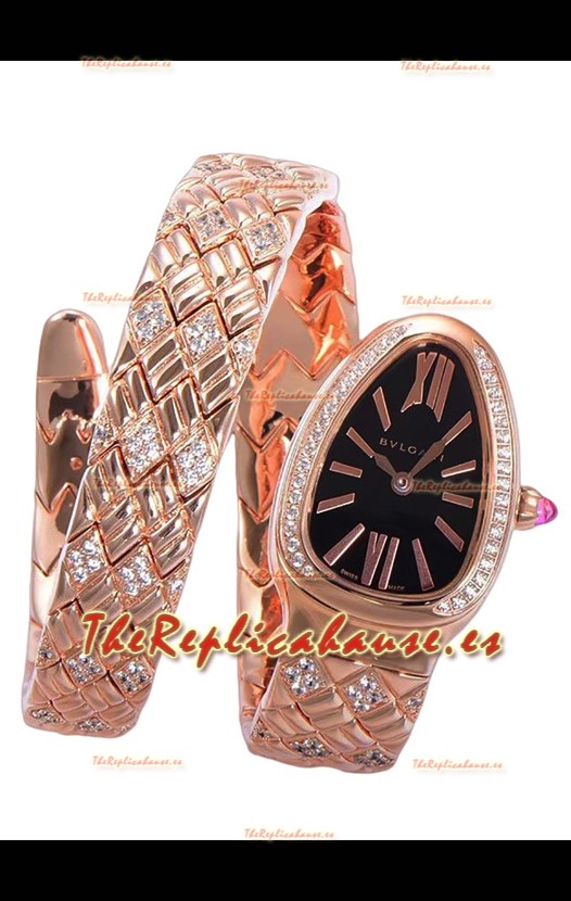 Bvlgari Edición Serpenti Edition Reloj Caja Oro Rosado Dial Negro en Calidad Espejo 1:1