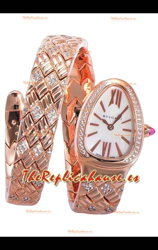 Bvlgari Edición Serpenti Reloj Caja Oro Rosado Dial Blanco en Calidad Espejo 1:1