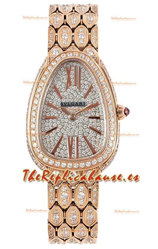Bvlgari Serpenti Seduttori Edition Reloj con Diamantes Pavimentados en Caja de Oro Amarillo - Réplica Espejo 1:1