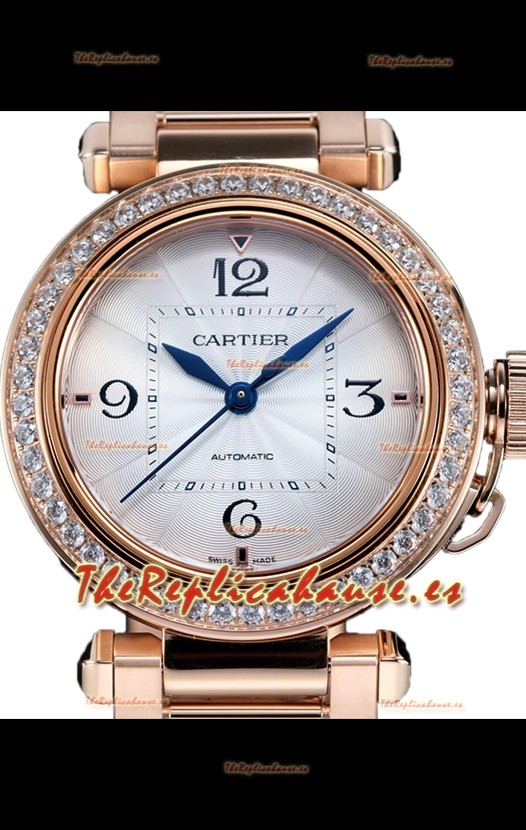 Pasha De Cartier Calidad Espejo 1:1 Reloj Automático Réplica Suiza 35MM Oro Rosado