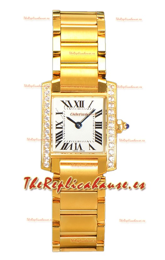 Cartier Tank Francaise Oro Amarillo Bisel Diamantes Reloj Réplica de Cuarzo Suizo 25.70MM