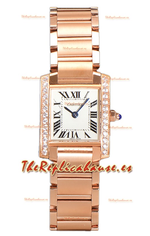 Cartier Tank Francaise Oro Rosado Bisel de Diamantes Reloj Réplica de Cuarzo Suizo 25.70MM 