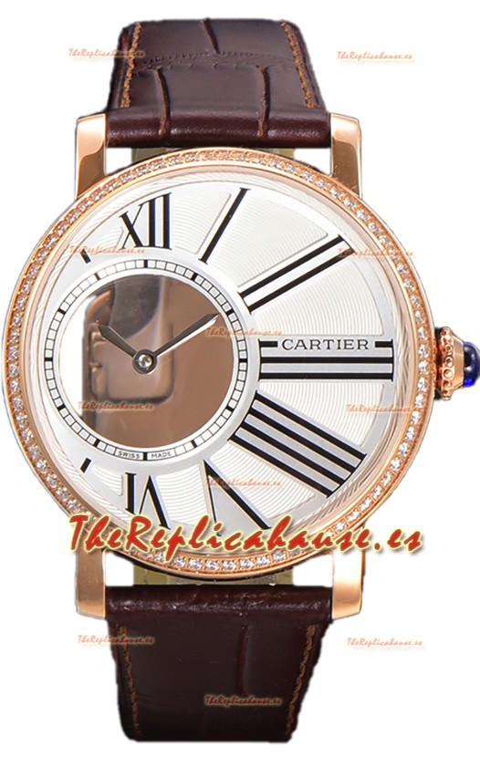 Rotonde De Cartier Caja en Oro Rosado - Correa Piel Reloj Réplica Cuarzo Suizo