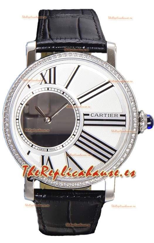 Rotonde De Cartier Caja en Acero Inoxidable - Correa Piel Reloj Réplica Cuarzo Suizo