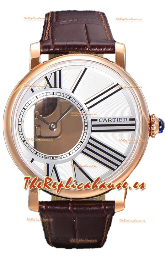 Rotonde De Cartier Caja en Oro Rosado - Correa Piel Reloj Réplica Cuarzo Suizo