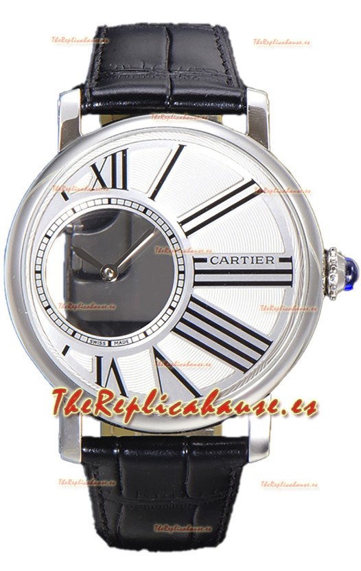 Rotonde De Cartier Caja en Acero Inoxidable - Correa Piel Reloj Réplica Cuarzo Suizo
