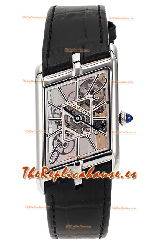 Cartier Tank Asymétrique Reloj en Caja de Acero Inoxidable con Correa de Piel Réplica Suiza