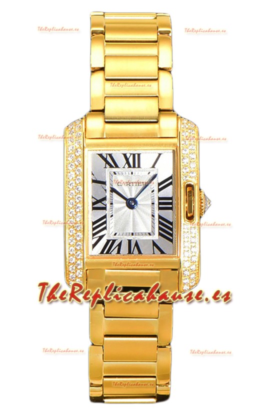 Cartier Tank Anglaise Yellow Gold Watch in Steel Strap Bisel Diamantes Swiss Quartz Watch 30MM