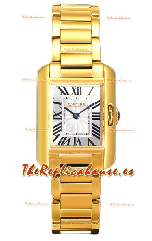 Cartier Tank Anglaise Reloj de Oro Amarillo en Correa de Acero Reloj Suizo de Cuarzo 30MM 