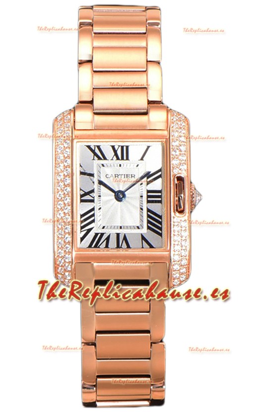Cartier Tank Anglaise Rose Gold Watch in Steel Strap Bisel Diamantes Swiss Quartz Watch 30MM