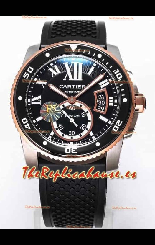 Calibre De Cartier Reloj 42MM Dial Negro Caja Acero Dos Tonos - Reloj Réplica Espejo 1:1