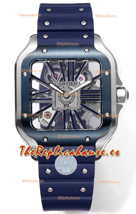 Santos De Cartier Reloj Dial Skeleton - Caja Acero Inoxidable Correa Goma