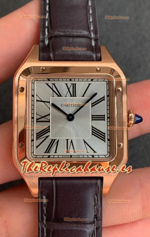 Cartier Santos Dumont Reloj Réplica Suiza Espejo 1:1 Caja Oro Rosado Dial Acero 42MM