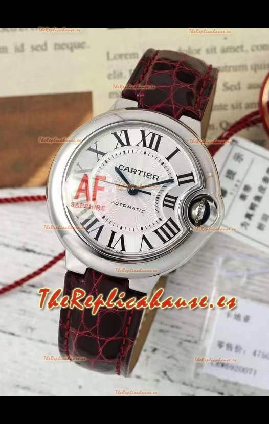 Ballon De Cartier Suizo Automático Calidad Espejo 1:1 Correa Marrón 33MM en Caja Acero