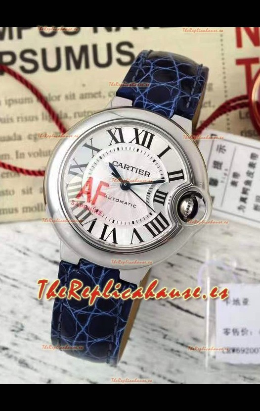 Ballon De Cartier Suizo Automático Calidad Espejo 1:1 Correa Azul 33MM en Caja Acero