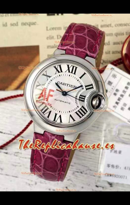 Ballon De Cartier Suizo Automático Calidad Espejo 1:1 Correa Rosa 33MM en Caja Acero