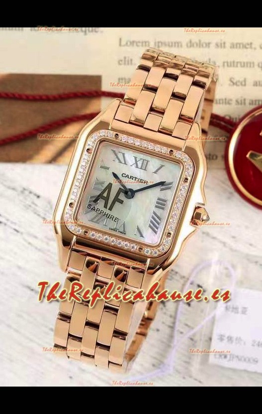 PANTHERE de Cartier Edición 27mm Dial Perla Reloj Réplica Suizo Espejo 1:1 Caja Oro Rosado