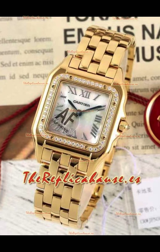PANTHERE de Cartier Edición 27mm Dial Perla Reloj Réplica Suizo Espejo 1:1 Caja Oro Amarillo