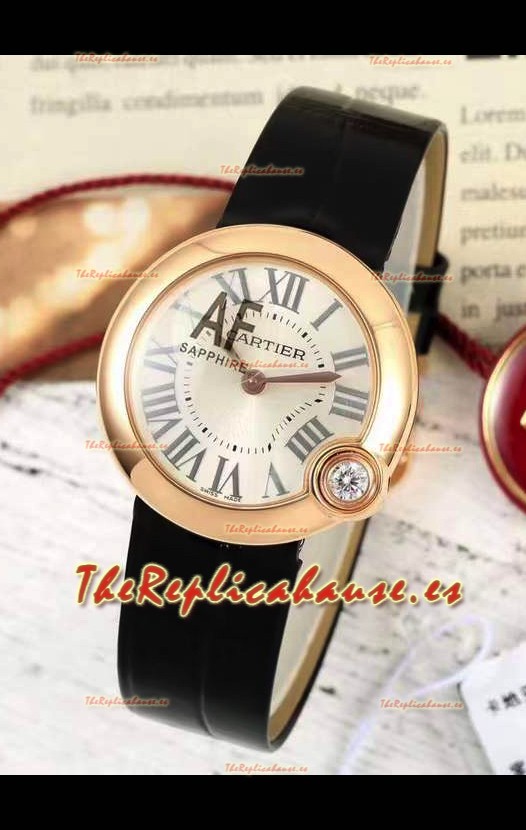 Ballon Blanc De Cartier Reloj Réplica Cuarzo Suizo Caja Oro Rosado Correa Piel